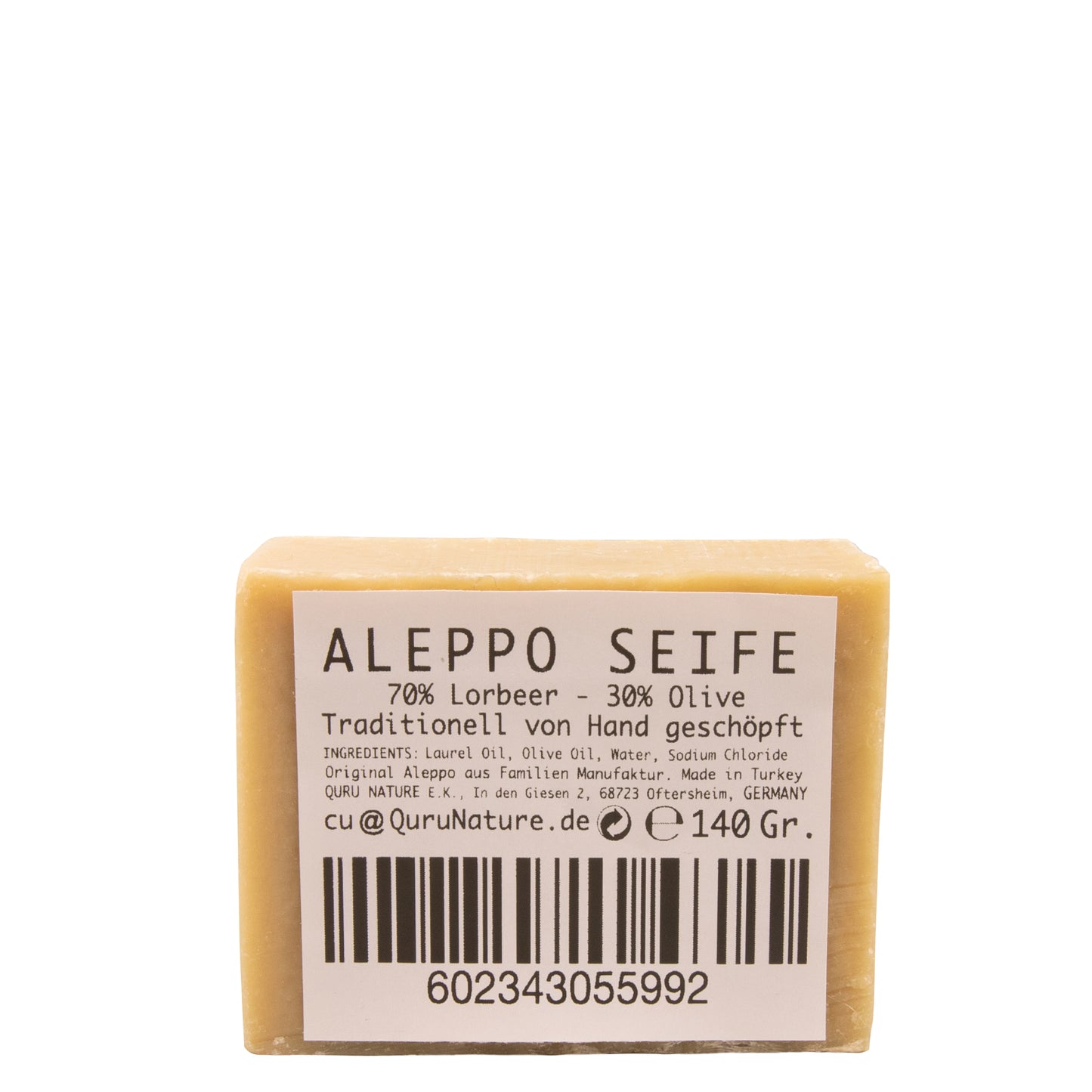 Original ALEPPO Seife Körper Haare Hände 70% Lorbeer 30% Olive 140Gr.